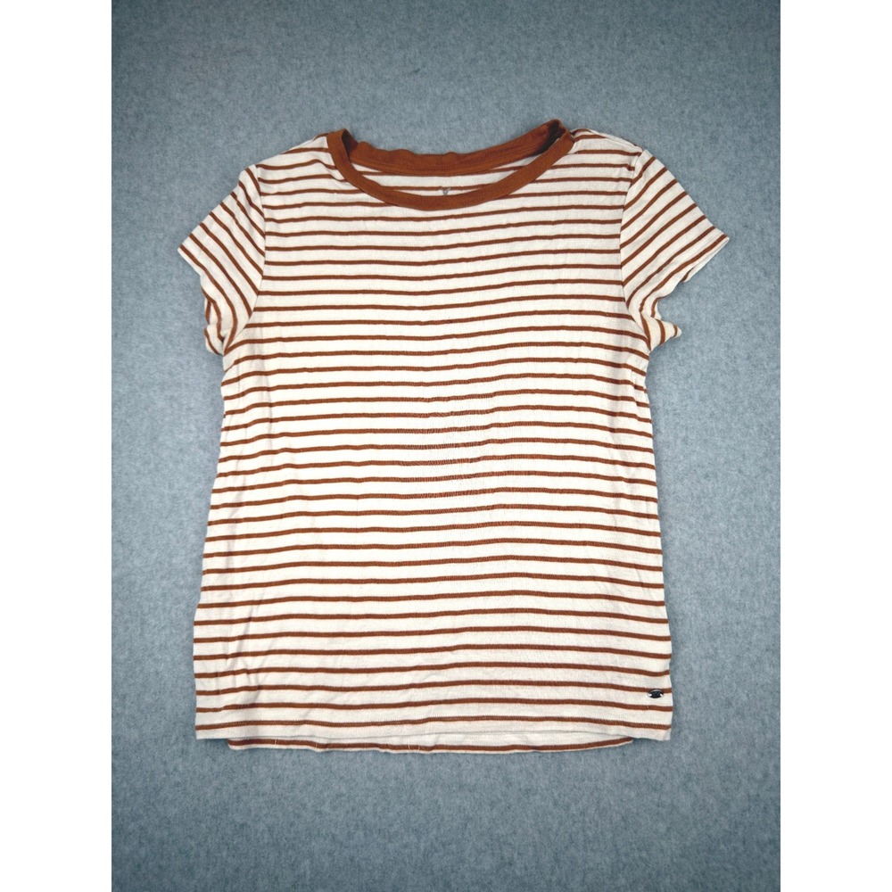 American Eagle Soft & Sexy Striped T-Shirt Brown White Crew Neck Womens Medium